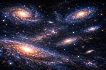 Fototapeta premium Stunning space vista featuring multiple galaxies spread across the infinite universe