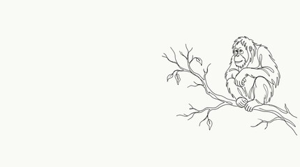 A detailed line art drawing of a thoughtful orangutan perched on a tree branch. © Misha_Naila