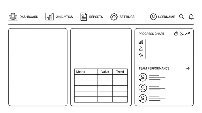 Minimalist Website Dashboard Wireframe UI Layout Design.