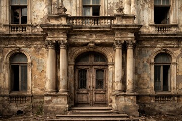 Obraz premium Classic Building Front Highlighting Peeling Paint and Antique Textures