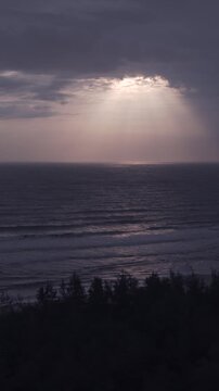 Vertical Aerial View of Sun Rays Over Sea at Apsarakonda Karnataka India
