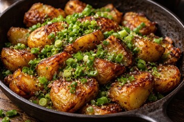 Fototapeta premium Potato twice cooked with scallion topping