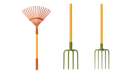 Gardening Tools: Leaf Rake and Pitchforks on White Background © Gori