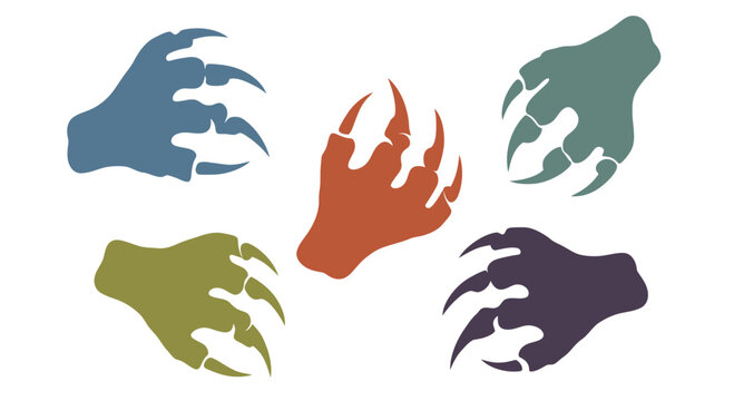 Group of Five Colorful Monster Claws - Red, Blue, Green, Teal, Purple