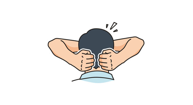 Man massaging his neck and shoulders with fists, relieving tension and pain