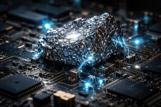 Shiny osmium metal fragment illustrating conductive properties in electronics