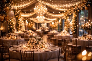 Naklejka premium Festive reception area with cool blurred light effects for design use