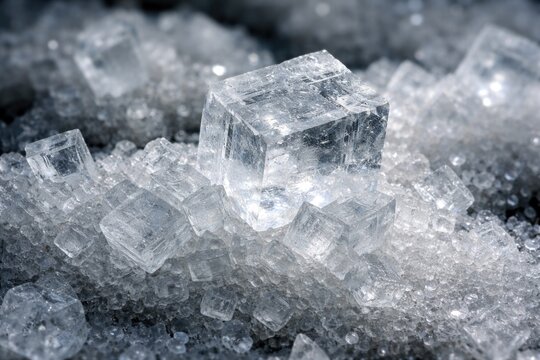 Natural halite crystalline salt mineral with geometric shapes