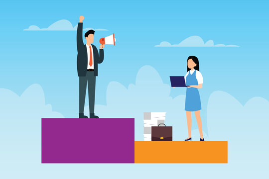 Leadership and Gender Inequality Concept with Male and Female Professionals 2d flat vector illustration