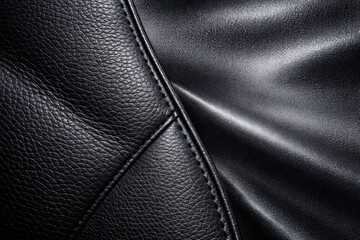 Fototapeta premium Textured black eco leather alongside dark grey synthetic material with reflective qualities