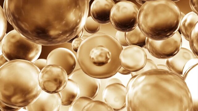 Melanin disappears from skin cells as a golden essence ball penetrates, triggering cell regeneration. Facial spots and wrinkles are removed. Anti-wrinkle, anti-aging, laser beauty concept in 3D for co