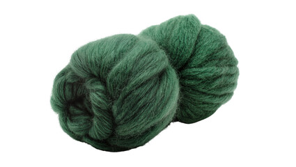 Obraz premium Two fluffy balls of dark green wool yarn, isolated on transparent background