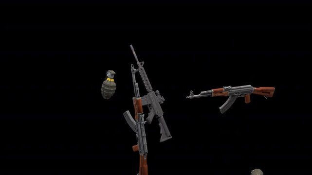 Assault rifles and grenades &ndash; 3d render with alpha channel.