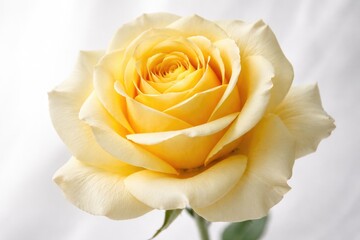 Fototapeta premium Yellow rose in sharp detail with soft white backdrop showing delicate petal structure