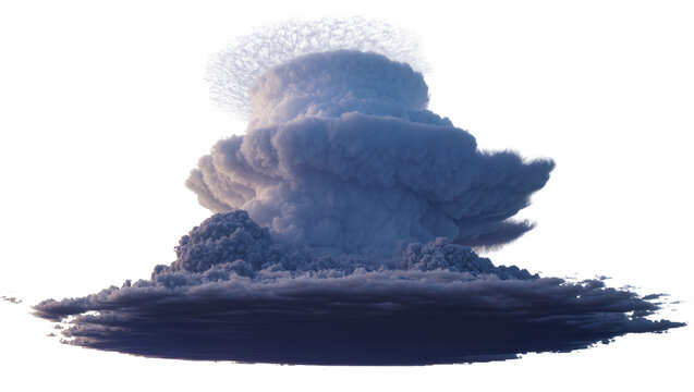 Massive dark grey smoke plume explosion, isolated on transparent background