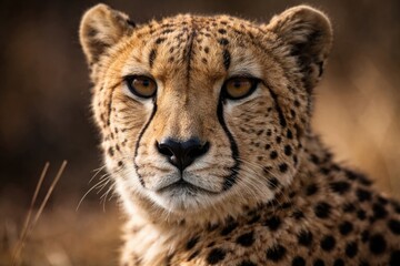 Fototapeta premium Portrait style image focusing on cheetahs facial features and fur texture