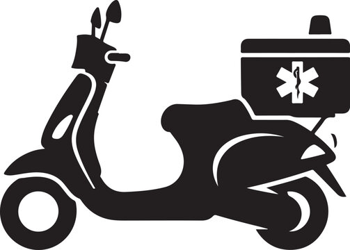 Medical scooter, ambulance bike, emergency vehicle, black icon