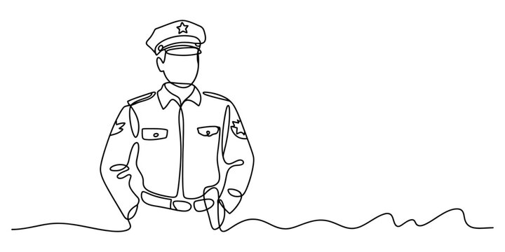 Continuous one line drawing of a police officer standing in uniform