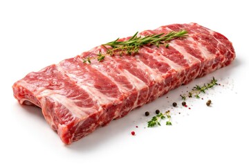 Obraz premium Raw pork ribs set against a spotless white background ideal for recipes