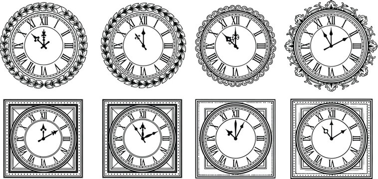 Vintage style analog clocks collection Vector
