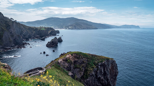 Scenic view of San Juan de Gaztelugatxe islet and church in Bizkaia, Spain