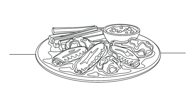 Chicken wings with celery and dip vector