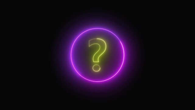 Question mark animation with glowing neon light. Question mark mysterious symbol on black background. Question mark faq and information concept graphic.