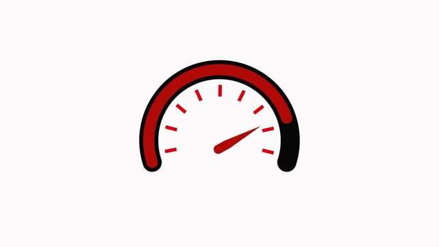 Speedometer animation with red needle indicator. Speedometer performance and data gauge. Speedometer technology interface graphic on black.