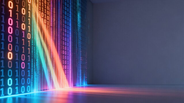 Colorful binary code in a room