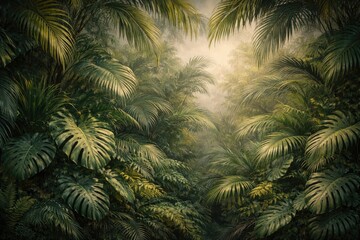 Naklejka premium tropical palm foliage wallpaper designed as a natural art mural background