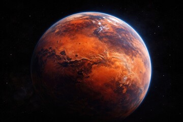 Fototapeta premium Vibrant Mars planetary surface and atmospheric details with a stark black space background
