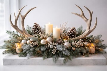 Naklejka premium Winter holiday antler arrangements featured on a clean solid platform