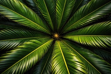Fototapeta premium Macro photograph of Macrozamia leaves spreading broadly from above