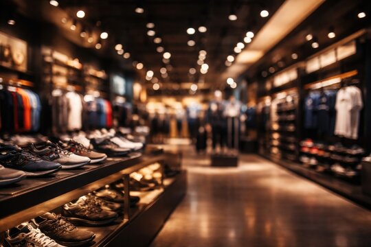 Cinematic bokeh background capturing the ambiance of a premium sports retail store