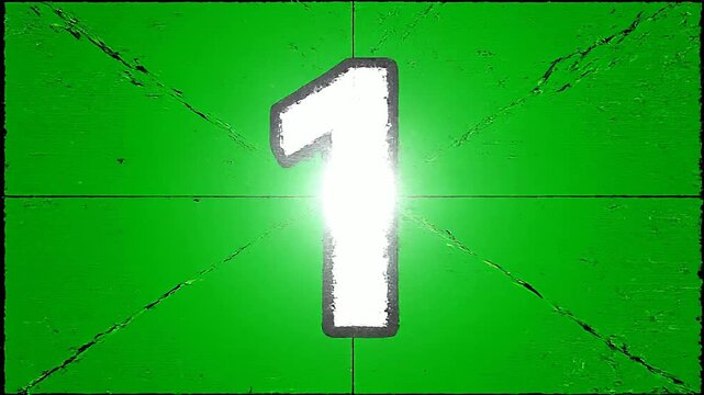 A glowing white number one sign on a green wall with black lines