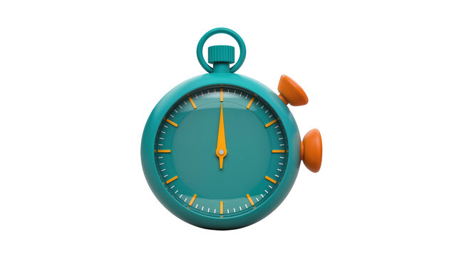 Teal stopwatch with orange buttons, isolated on transparent background