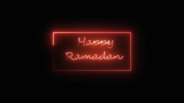 Happy new year text animation with neon glow. Happy new year celebration greeting. Happy new year glowing word graphic on black background.