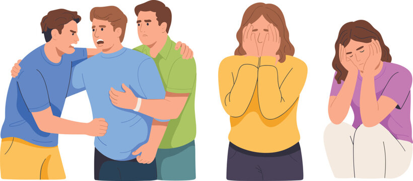 Vector illustration of people in conflict and distress representing emotional tension and interpersonal themes