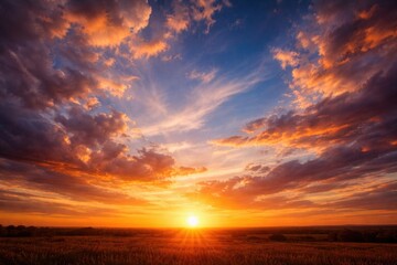 Fototapeta premium Bright sunset scene with dynamic cloud formations and copy space