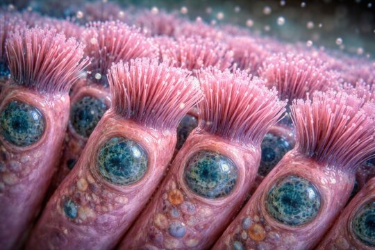 Microscopic analysis showing ciliated epithelium structure and cells