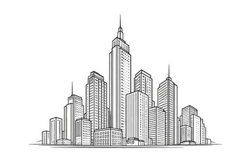 Fototapeta premium Simple line drawing of skyscraper structures as city building symbol
