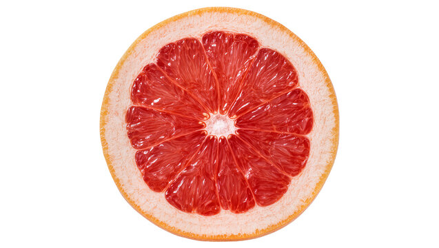 Juicy pink grapefruit slice with textured rind, isolated on transparent background