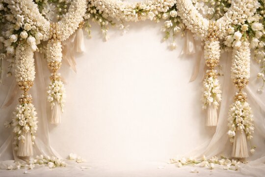 Decorative jasmine floral garlands set with blank space for wedding invitations