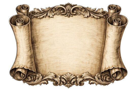 Antique engraved scroll hand-drawn clipart with intricate lines