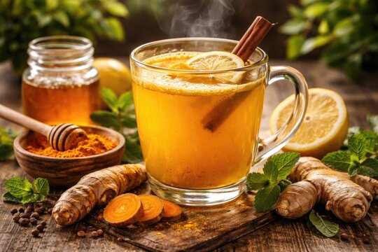 Homemade golden turmeric tea to support immune health