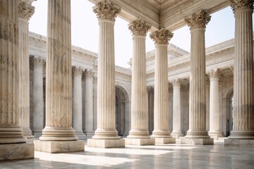 Fototapeta premium Tall ancient Roman marble columns displayed on a bright white backdrop