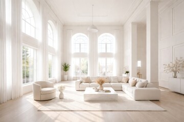 Naklejka premium sunlit expansive white room showcasing impressive ceiling height