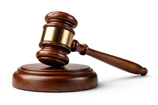 Wooden courtroom gavel displayed against a clean white backdrop
