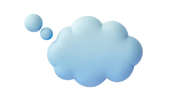 Light blue thought bubble with three small circles, isolated on transparent background