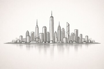 Fototapeta premium Modern metropolis skyline rendered in elegant one line style with shadow accents